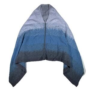 Claudia Nichole Merino Wool Cashmere Wrap Cardigan Poncho Blue Ombre One Size